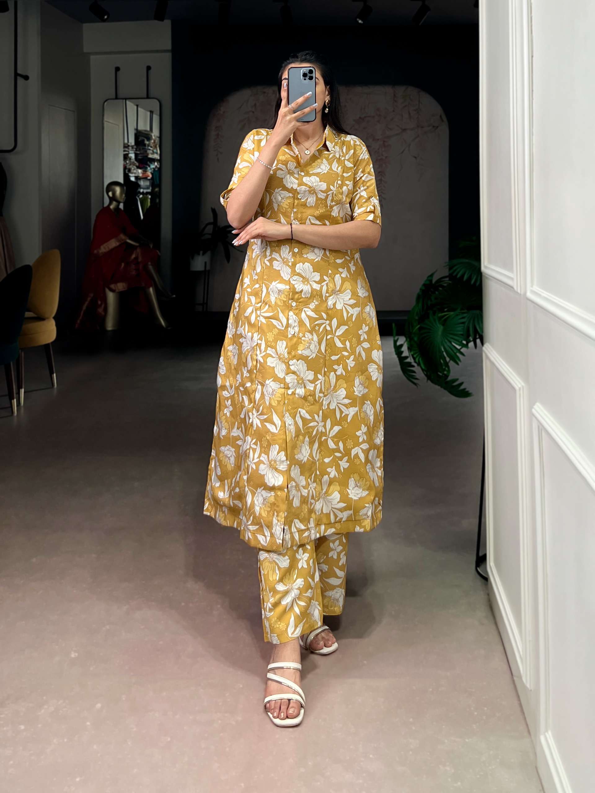  P V Chanderi fancy fabric with Floral print on kurti palazzo cord set wholesale in surat 4702